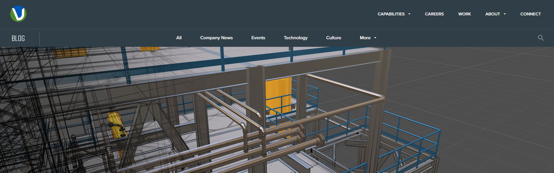 Wireframe and shaded view of a detailed industrial CAD environment