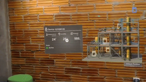 Digital twin mixed reality experience showing live equipment telemetry